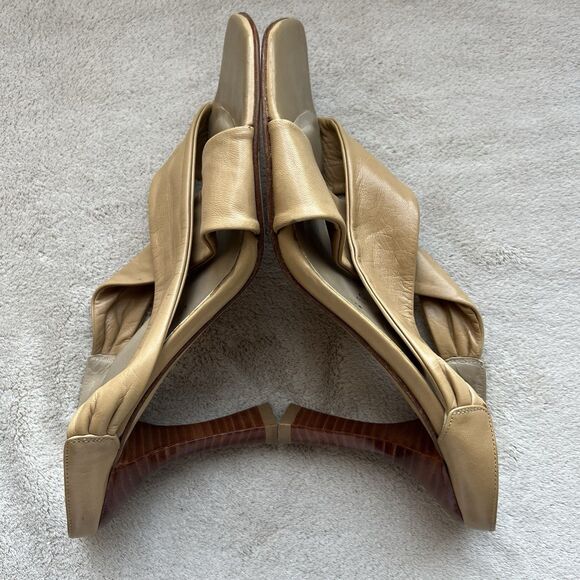 Stuart Weitzman Camel Brown Leather Slide Heeled Sandals Women 5.5 M Crossover - Picture 4 of 16